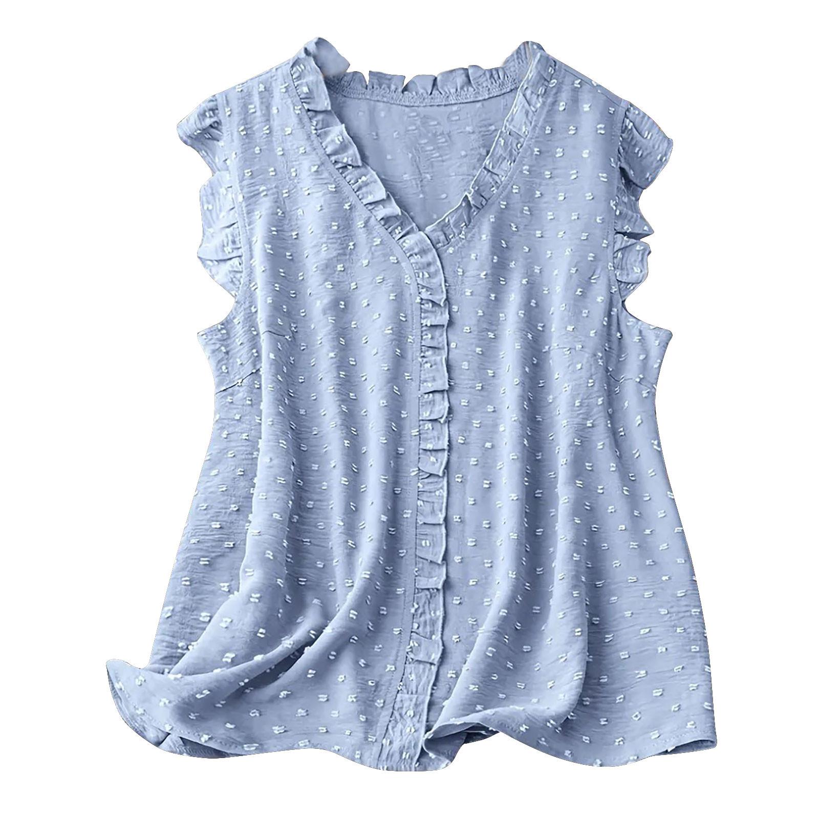 

Летний жилет, синий, розовый, однотонный, без рукавов, с v-образным вырезом, топы, женские повседневные блузы из ткани с рюшами XXL небесно-голубой