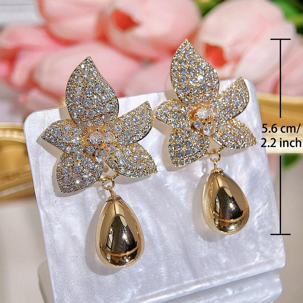 CMM Elegant Bride Gray Artificial Pearl Flower Pendant Earrings Women Party Wedding Dress Accessories Jewelry Gift