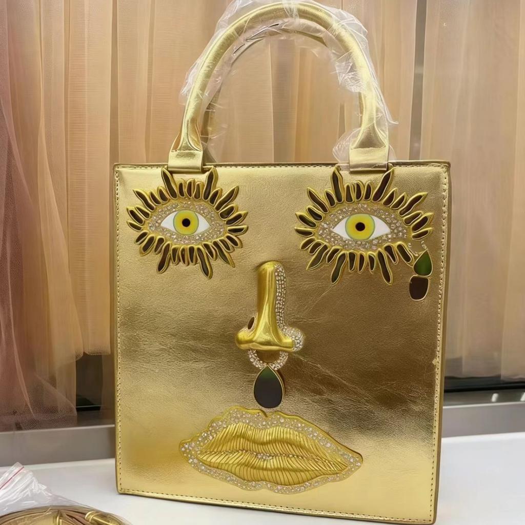 2026 Face Handbag Female Fashion Silver Lacquer Leather Small Square Bag