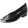 Ladies Shoes New Metal Square Head Single Shoes Women's Genuine Leather Flat Shoes Zapatos Mujer