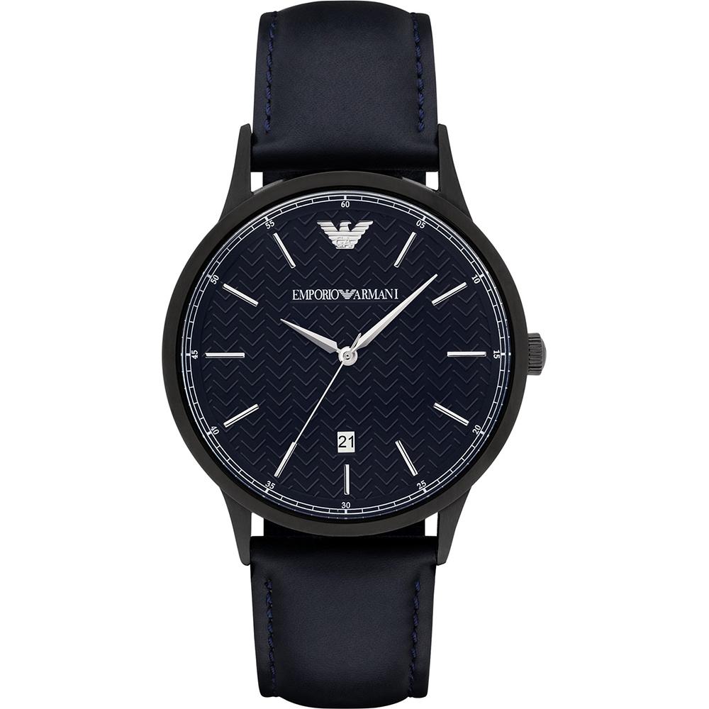 Emporio Armani Renato Large Blue Dark Blue Leather Gents Quartz Watch with Date AR2479 синий