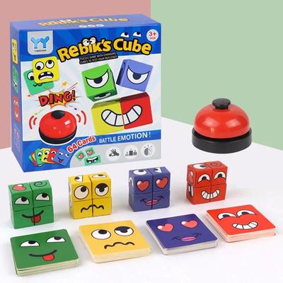Cube Face Change Building Blocks Board Game Wood Puzzle Montessori Expression Wooden Blocks Blocos for Children Kids Toys Gift