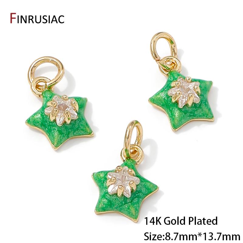 14K Gold Plated Brass Zircon Enamel Star Charms Pendants for Jewelry Making Earrings Necklaces Bracelets DIY Crafts Accessories