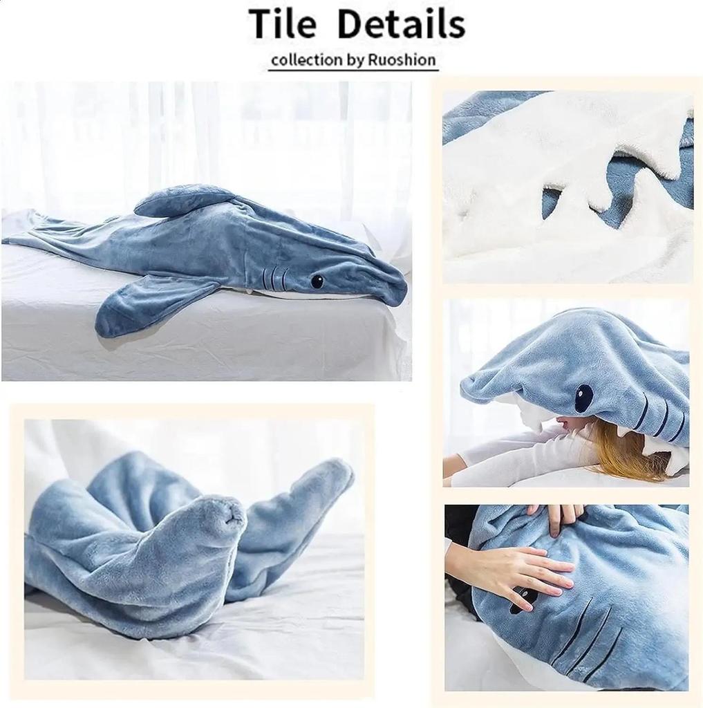 Adult Shark Pajamas Blanket Onesie: Cute, Super Soft Flannel, Wearable & Anti-Kick Sleeping Bag