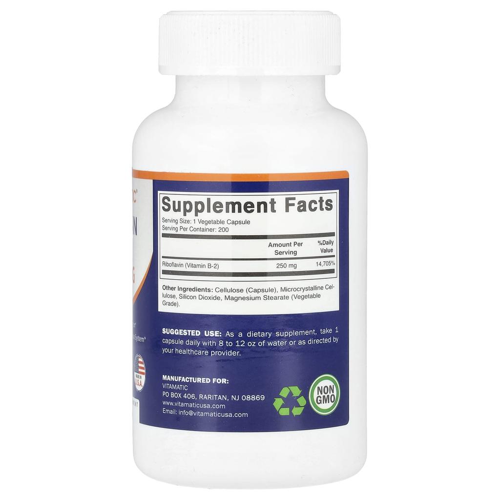 Vitamin B2, 250Mg, 200 Veggie Capsules