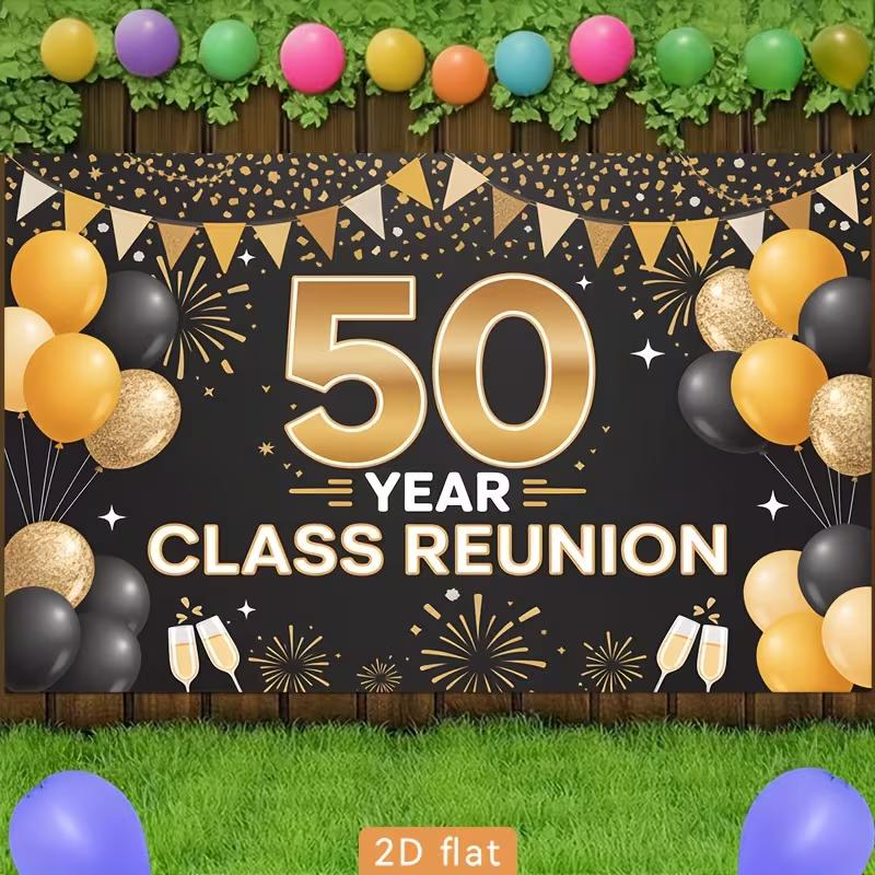 2D 50th Reunion Celebration Background, Balloon & Champagne Toast De