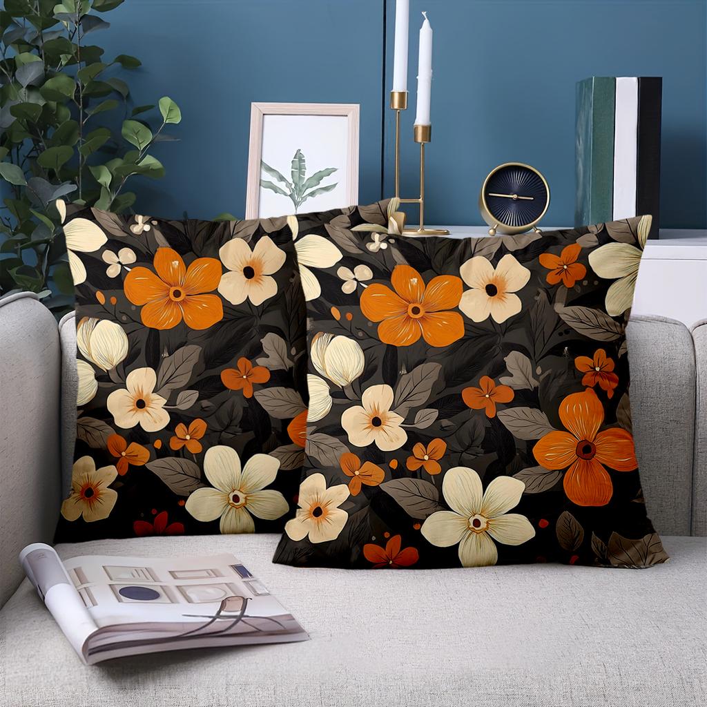 1 Pieces Floral Patterned Throw Pillows Black Background Polyester pillowcase, sofa decorative cushion cov Headboard Pillow