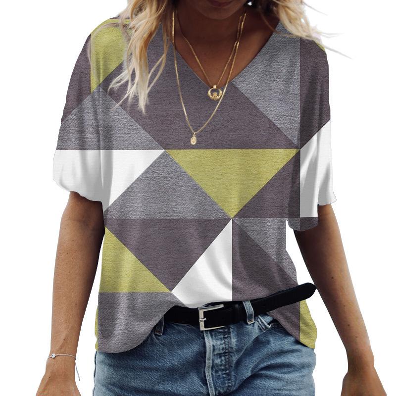 

Women s V-neck T-shirt 3D Digital Printing Trendy Printed Short Sleeved Shirt T-shirt XXS