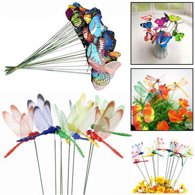 5/10PCS 3D Lawn Ornament Garden Decor Simulation Butterfly With Stem Thin Stick Artificial Dragonfly