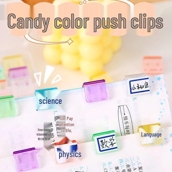 Transparent Candy Color Push Clip - Office & Student Document Organizer