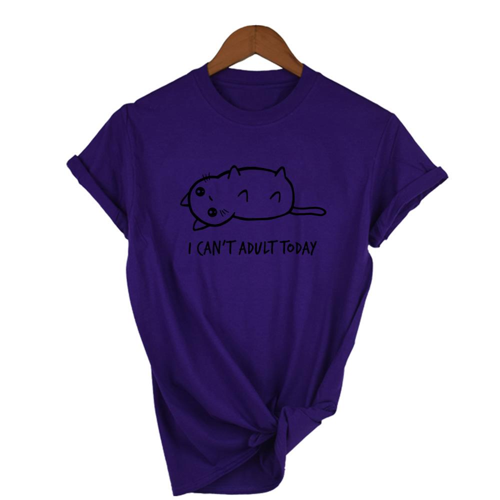 I Can T Adult Today Lovely Cat Letter Print T Shirt Women O Neck Short Sleeve