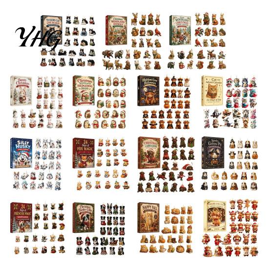 Decorative Gift for Christmas 24 Days Advent Calendar 2026, 2D Acrylic Reading Cats/Dogs/Forest Animals Miniature Animal Collectibles Ornament