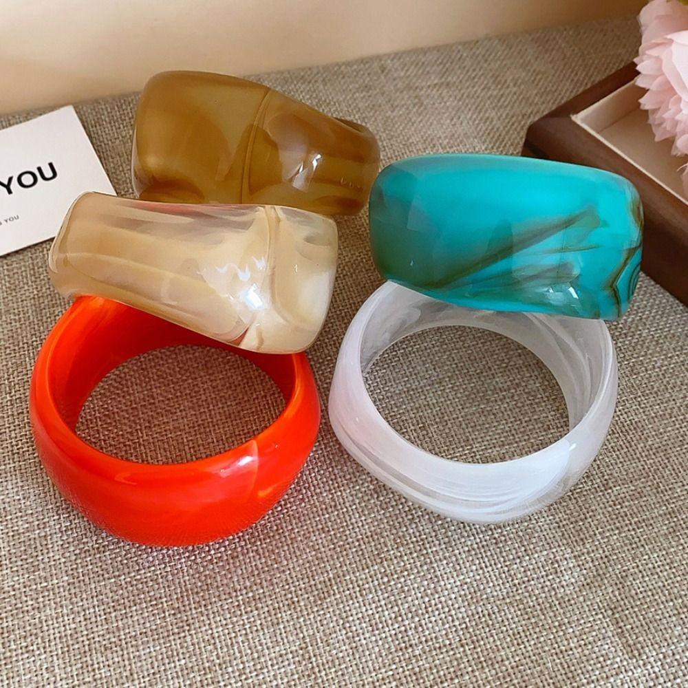 Colorful Retro Acrylic Bangle Minority Design Geometric Hand Ring Irregular Wide Bracelet Party
