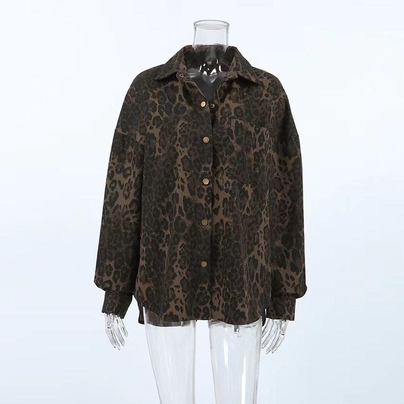 

Европейская и американская новая ретро куртка с леопардовым принтом на лацканах, повседневная верхняя одежда, ретро куртка с леопардовым принтом на лацканах Leopard print L
