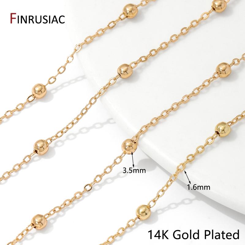 14/18K Gold Plated Brass Beads Chains,Women Necklace Bracelet Cable Link Ball Chain for DIY Jewelry Making Accessories Supplies