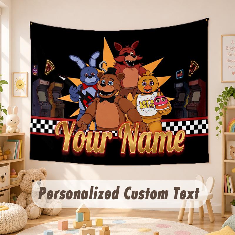 Arazzo con Testo Nome Personalizzato, Appeso a Parete Boho Five Nights at Freddy’s, Arazzo Decorativo per Sfondo Stanza