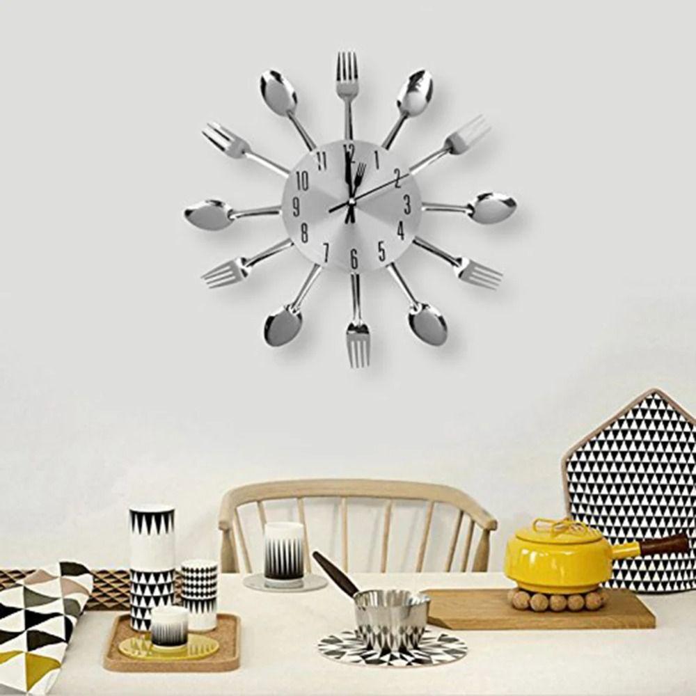 Removable Cutlery Wall Clock 3D Metal Clock Room Home Decoration Spoon Fork Wall Clock  Restaurant