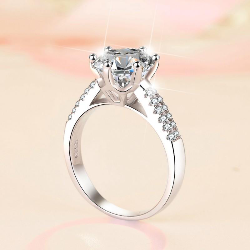D Farbe Moissanit 3ct Damenring Sterlingsilber plattiert Pt950 Platin sechs Krallen Kronenring Verlobungsdiamantring Ehering Geschenk für Freundin