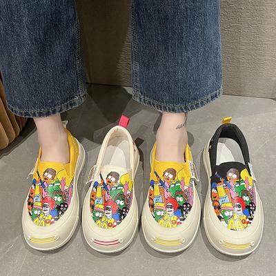 Graffiti Canvas Loafers for Women Slip On Walking Shoes Breathable Comfortable Casual Fashion Sneaker