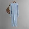 Fall Winter Lazy Wind Loose V-Neck Sweater Dress Women's Long Sleeve Straight Knit Pit Strip Wide Dresses