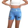 Pantaloni scurți de fitness de vară în stil european și american, tip denim fals, pentru femei, cu efect de ridicare a șoldurilor, colanți cu croială slim, cu imprimeu fluturi, pantaloni scurți