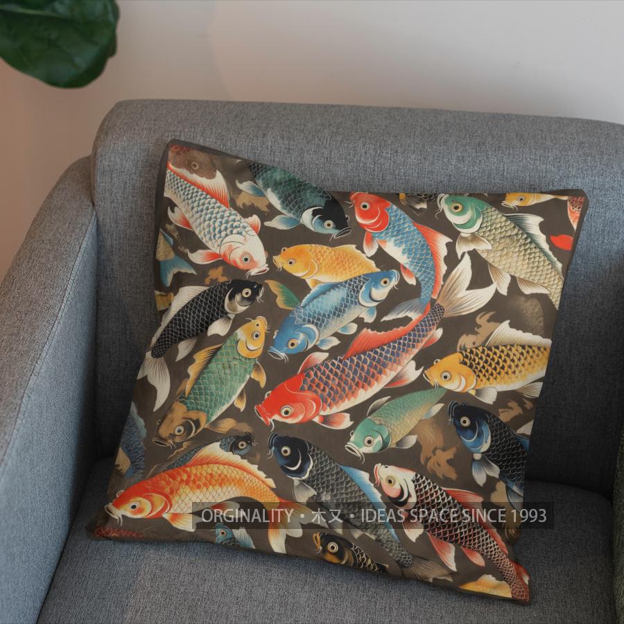2D Exquisite Koi Fish Pattern Decorative Pillow Pattern Cushion Cover Suitable For Sofa Bedroom Car Pillow Cover