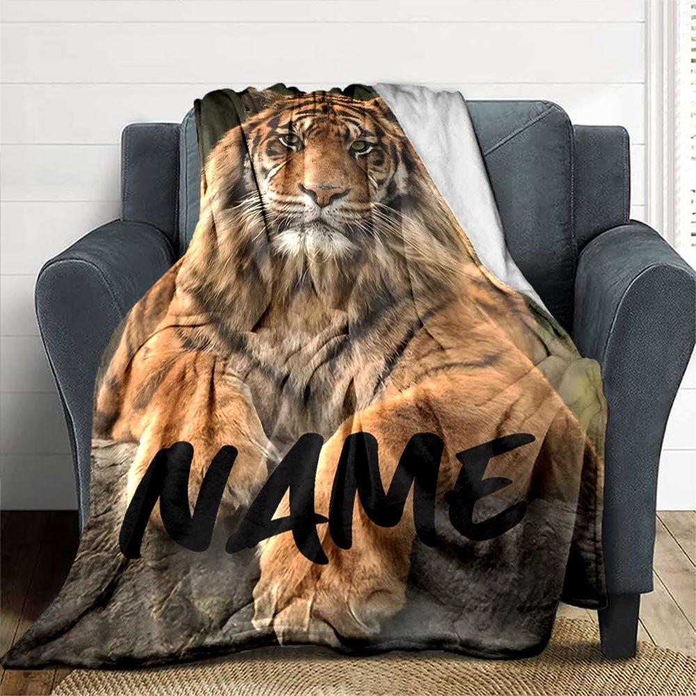 Majestic Tiger Design Home Customize Your Name Blankets Soft Cozy And Lightweight For Yearround Use Perfect For Picnics Sofa Relaxation Office Warmth
