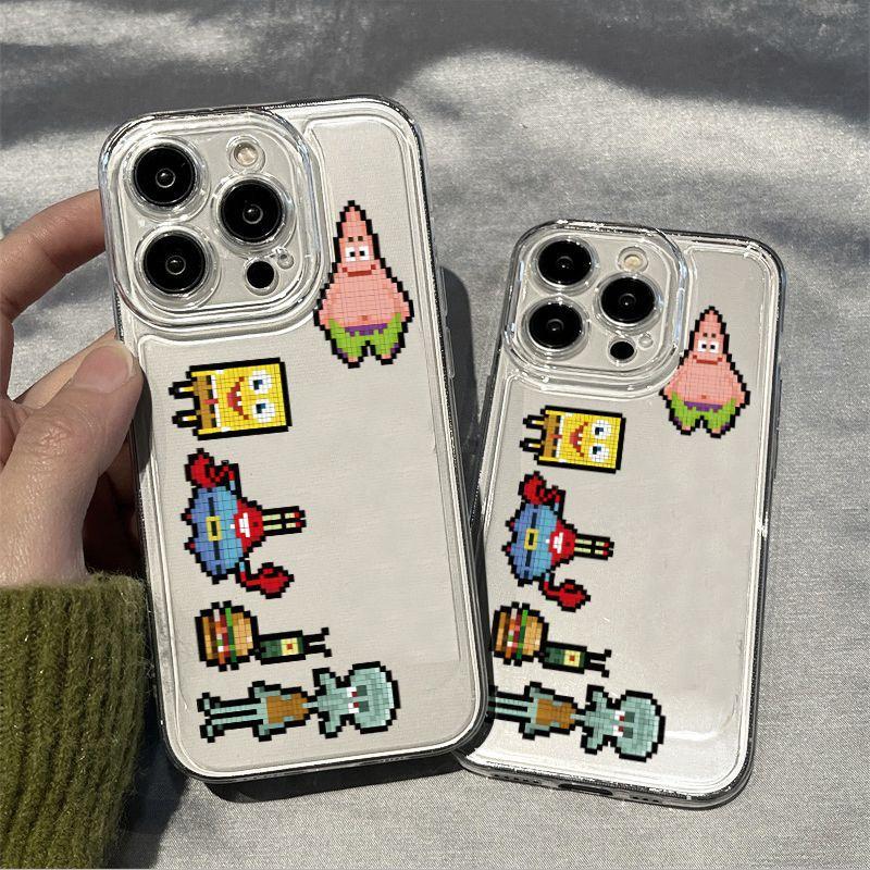 Applicable to iPhone11/11/11 mobile phone case Huawei vivo Xiaomi OPPO transparent case mosaic SpongeBob SquarePants