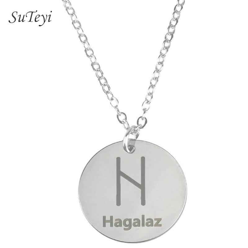 New Style 25 Style Rune Letters Viking Necklaces & Pendants Stainless Steel Material Statement Necklace Women Jewelry