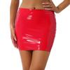 Womens Glossy Patent Leather Pencil Skirt Solid Color Miniskirt Elastic Waistband High Shine Finish for Club Party