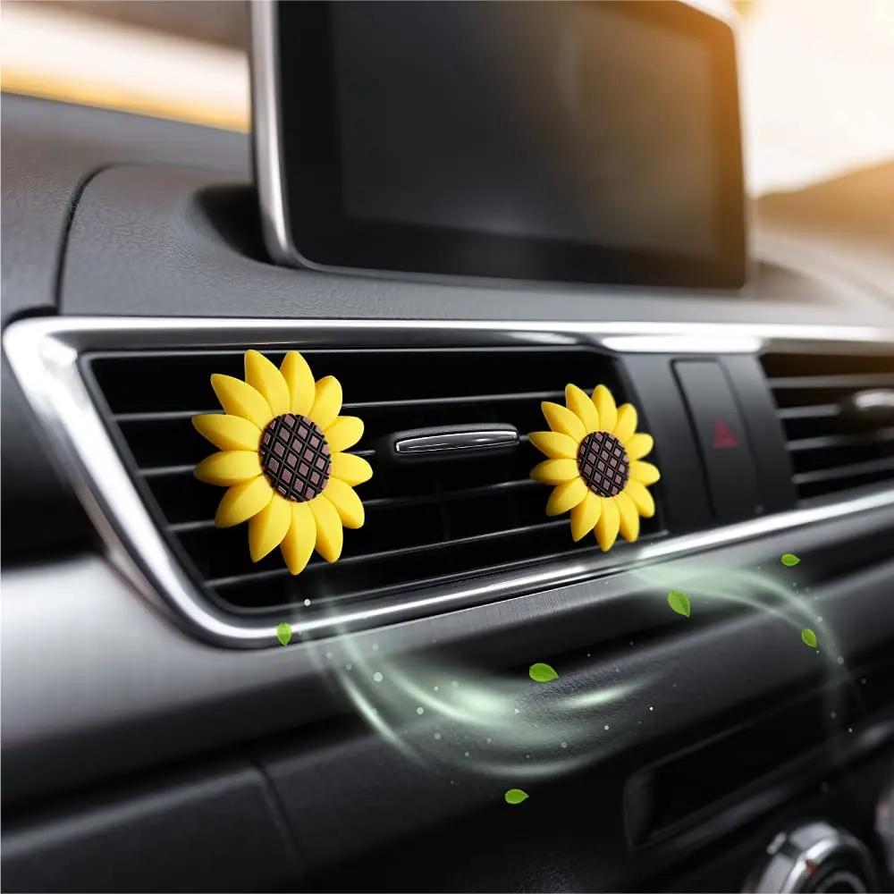 2Pcs Cute Sunflower Car Decoration Air Freshener Accessories for Women Interior Vent Clip.