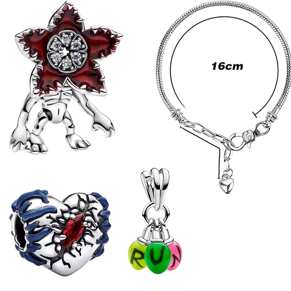 Trendy Red Monster Flower Charm Bracelet 925 Silver Adjustable Hypoallergenic Diy Fine Jewelry