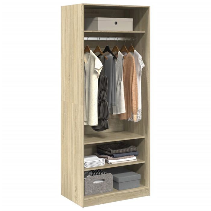 VidaXL Garde-robe chêne sonoma 80x50x200 cm bois d'ingénierie, armoire de rangement, organisateur de garde-robe, armoire, 3307695