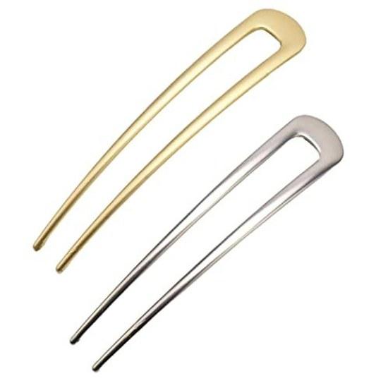 U-shaped Kanzashi Metal Fittings Parts U Pins Hair Accessories Sticks Womens Dresses Traditional Clothing Yukata Kimono 2 Pieces (gold + Silver)