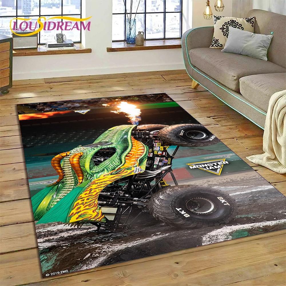 Tapete Cartoon Monster Truck Monster Jam para Sala de Estar Quarto Decoração de Casa, Tapete de Chão Antiderrapante Decoração para Sofá Capacho