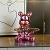 Scultura Artistica di Orso Assortito con Vassoio in Metallo Statuetta Decorativa per Ingresso, Soggiorno, Scrivania d'Ufficio e Esposizione in Casa