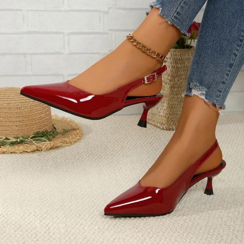 Fashion Shoes for Women 2025 Slingbacks Women's High Heels Fashion Office & Career Pumps Women Pointed Toe Buckle Strap Plus Size Sandal