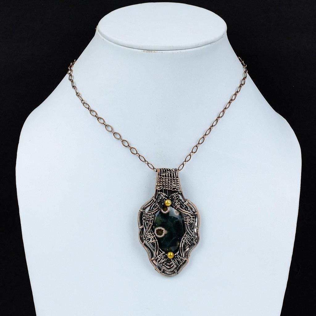 Ocean Jasper Pendant Copper Wire Wrapped Pendant Natural Gemstone Pendant Copper Wire Wrapped Jewelry Handmade Stylish Pendant Gift For Mom