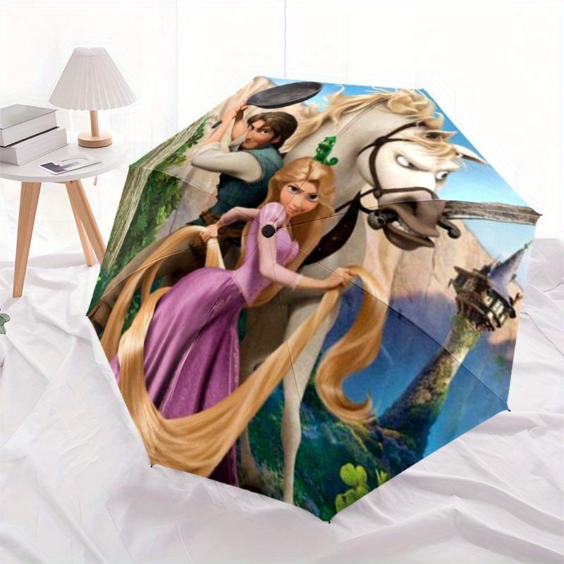 1pc Tangled Rapunzel Automatic Umbrella, Portable Foldable 8-Rib Manual Open with Skeleton Hand, Durable Canopy yy250730137