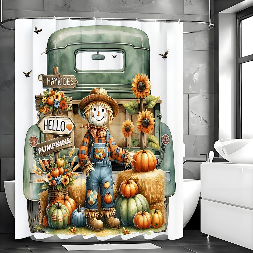 

Осенний Праздник Урожая Пугало Подсолнух Тыква Автомобиль Занавеска для Душа, Декоративная Занавеска для Ванной Комнаты, Водонепроницаемая Занавеска для Душа 90*180cm