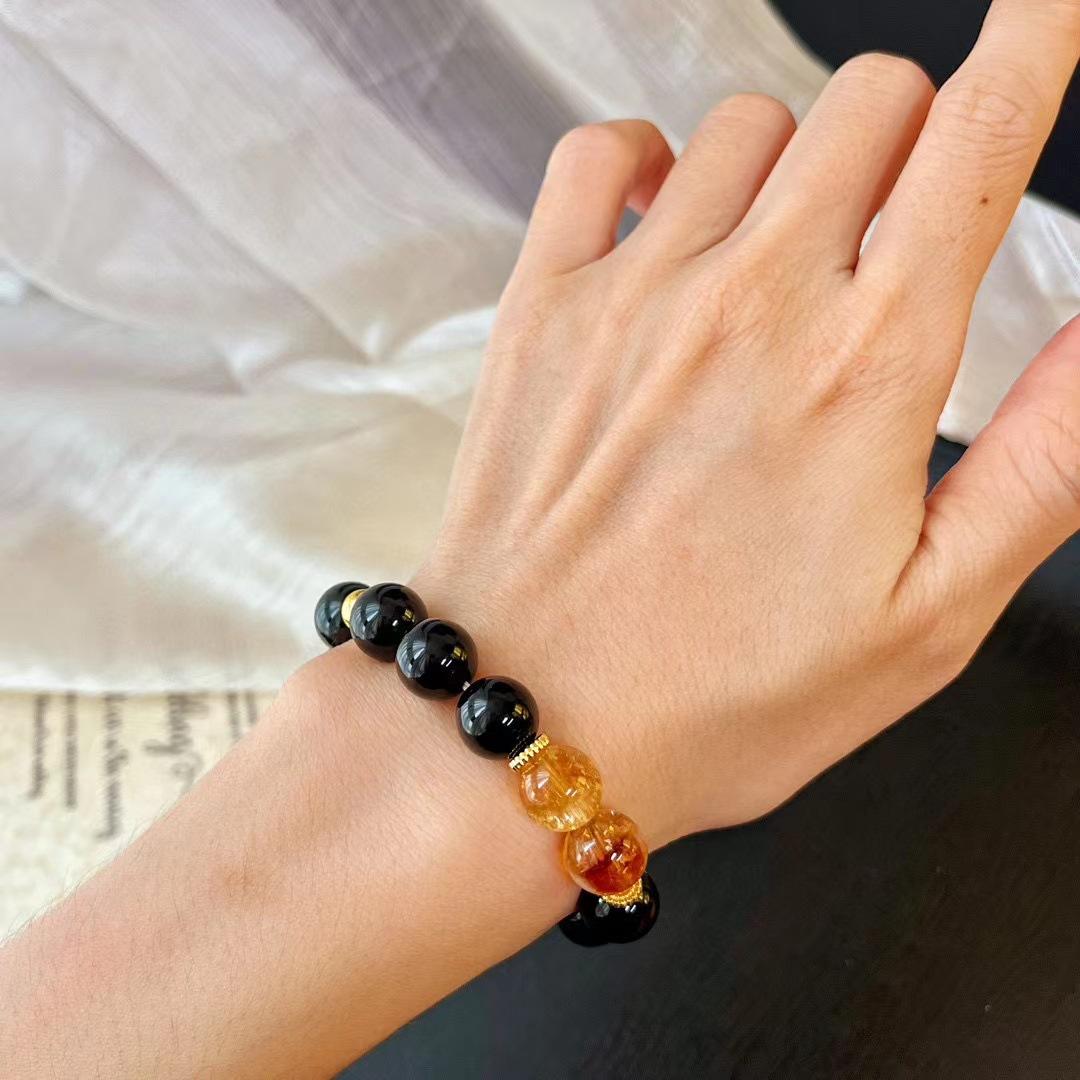Retro Autumn And Winter Maillard Style Natural Black Agate Citrine White Chalcedony Bracelet Niche Boutique