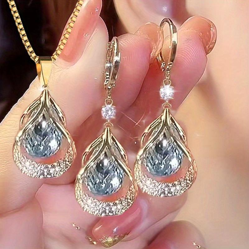 1 Set Elegant and Stylish New Cat's Eye Geometric Earrings & Necklace Drop Pendant Jewelry Set - Versatile, Delicate Gift for Valentine's Day