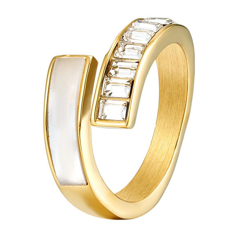 Light Luxury Sugar Cube Zircon Shell Open Ring Plated Women's Niche Titanium Steel Non-fading Jewelry