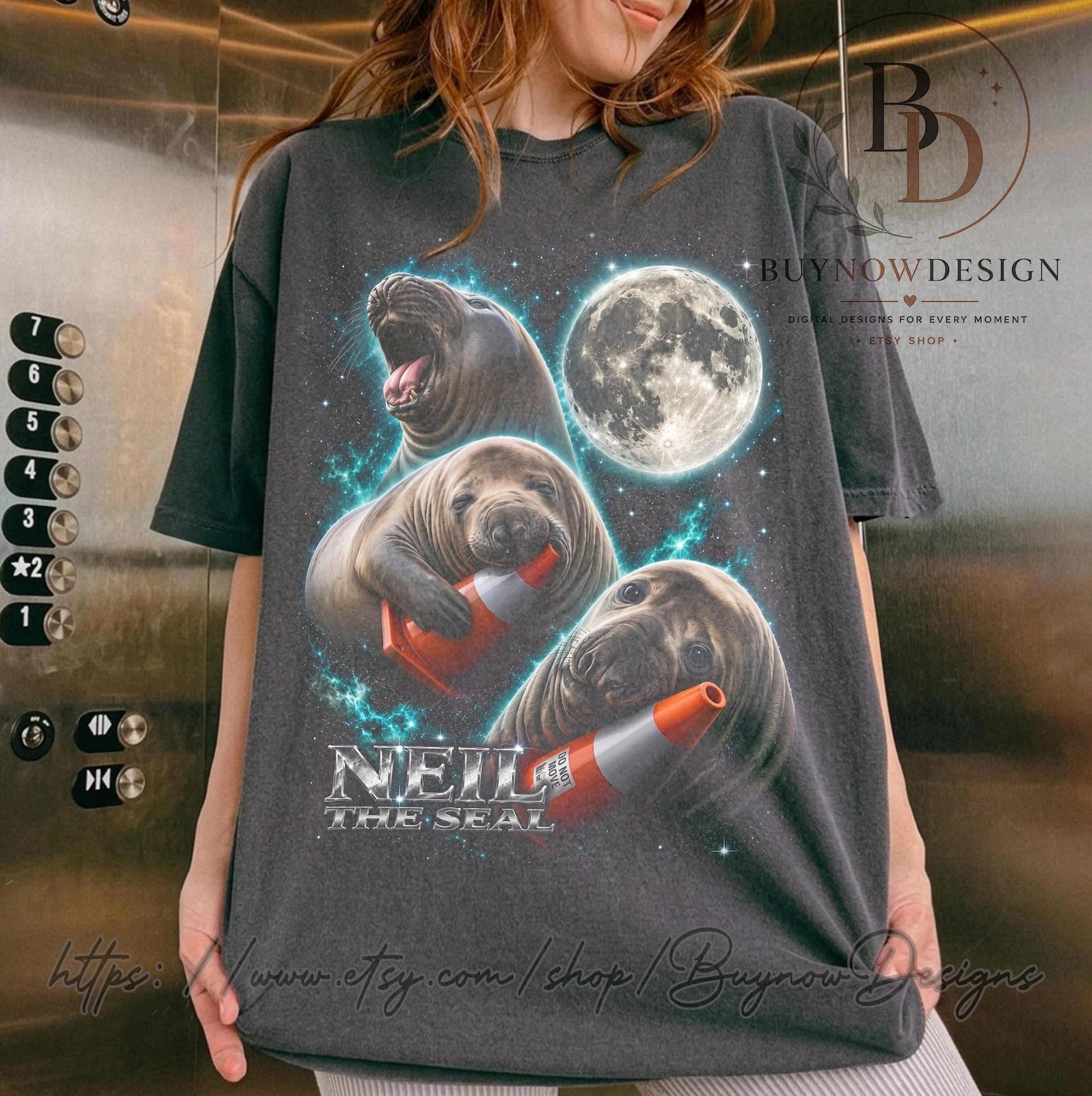 Neil the Seal Shirt Comfort Colors Vintage Seal Graphic Tee Cute Animal Tshirt Funny Seal Meme Shirt Retro Moon Space Tee Heavyweight Top S