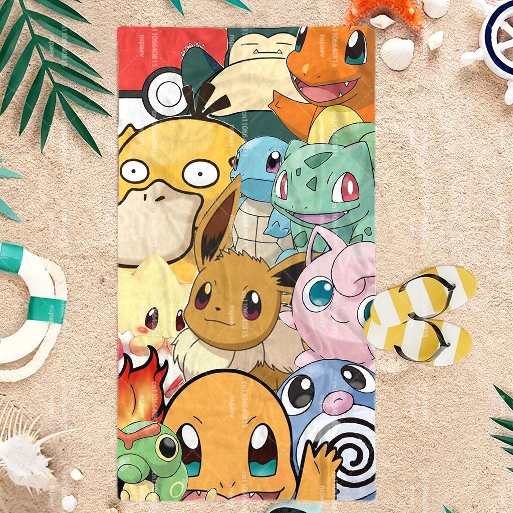 Pokmon Character Collage Beach Towel, Pikachu & Friends Microfiber Towel, Quick Dry Absorbent Pool Towel for Kids Adults