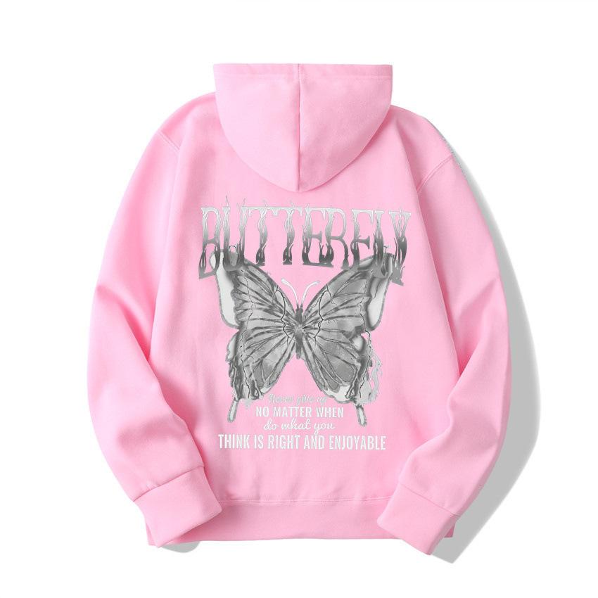 2025 European and American new letter fashion multi-color butterfly casual hooded fleece sweater