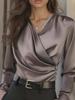 2025 High-End European and American Women's Satin V-Neck Versatile Autumn Top
