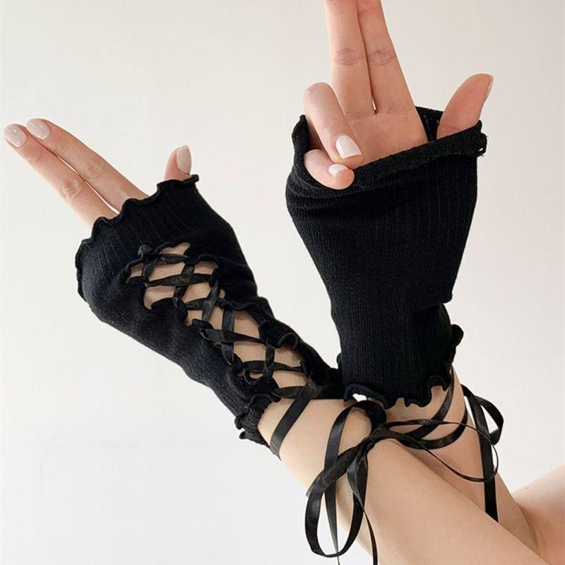 

Oversleeves Y2g Millennium Asian Culture Accessories Sexy Sweet Cool Punk Gothic Half Soles Gloves Photo Cool Pile Style Oversleeves Black