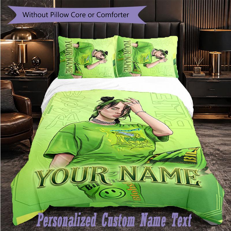 Personalized 3Pcs Bedding SetBillie Eilish Custom Text Duvet Cover Pillowcase Set Bedroom Gift