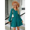 Spring and Autumn Women's Dress Solid Color V-Neck Splicing Long Sleeve Loose Dress A-line Dresses